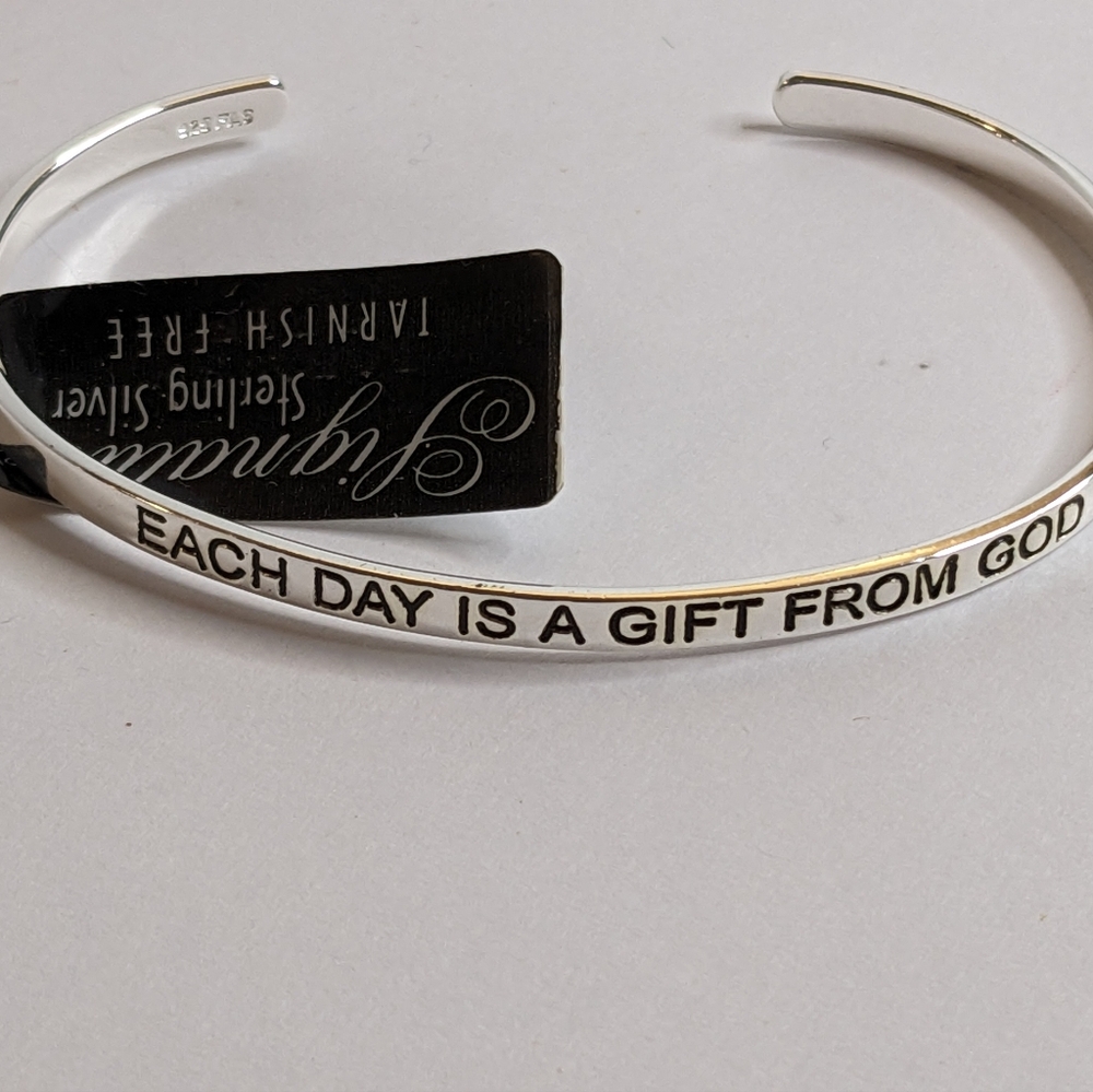 925 Sterling Silver Cuff Bracelet “Each Day is a Gift From God” – NWT, Gift Boxe